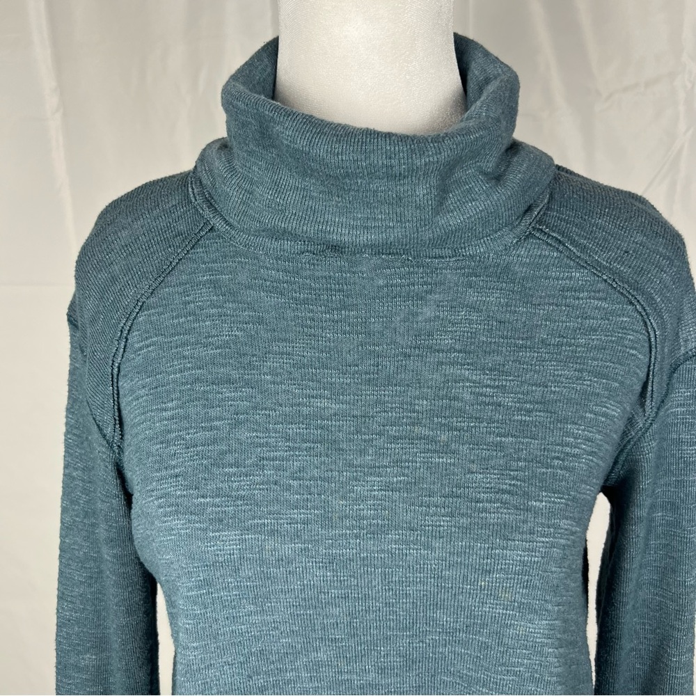 Free People We The Free Kori Split Back Turtleneck in teal. - Picture 3 of 10
